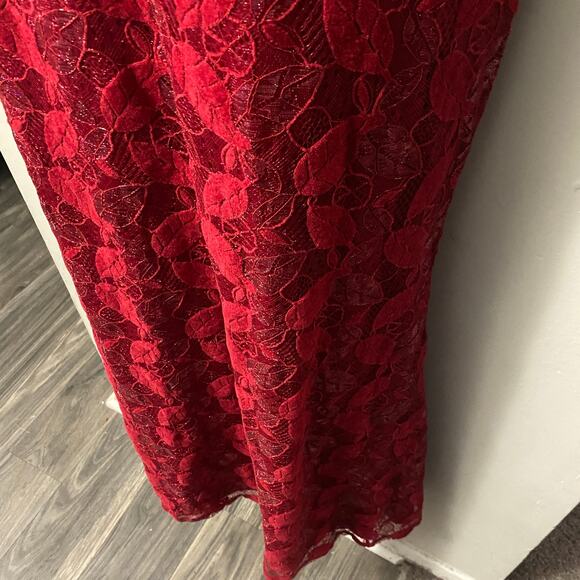 Shein Curve Red Strapless Long Mermaid Gown Red Leaf Lace Sz 2XL - Picture 5 of 12